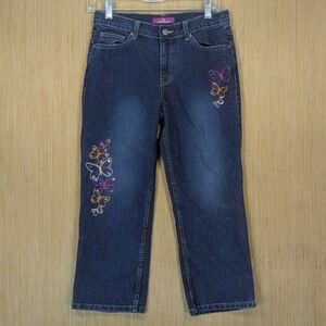 Jordache Denim Jeans Kids Girls 14 Butterfly Embroidered Blue Y2K Colorful